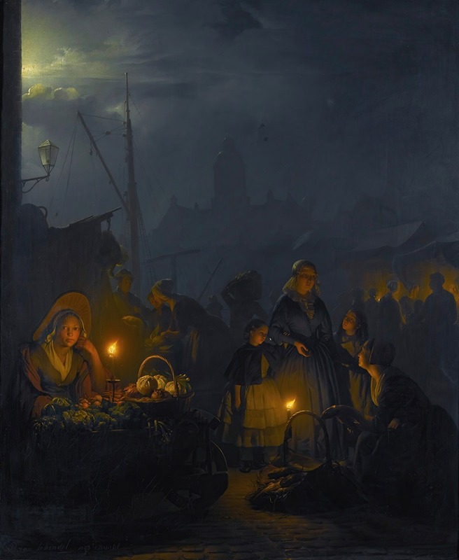 Petrus van Schendel - Dutch market by moonlight