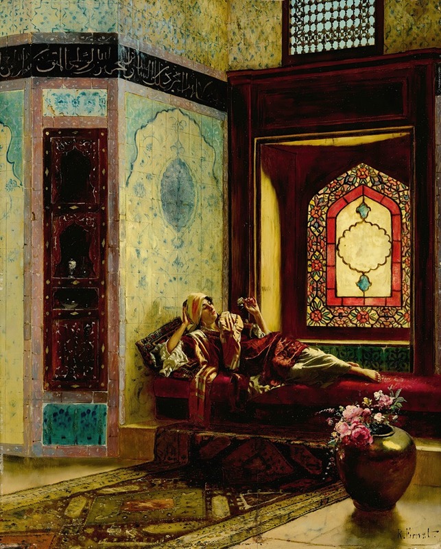 Rudolf Ernst - Languorous oriental lady with a rose