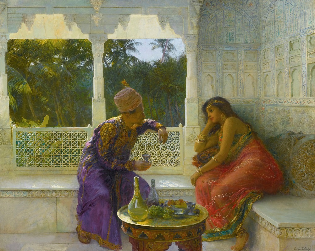 Edwin Lord Weeks - Figures in an interior with garden of palms beyond