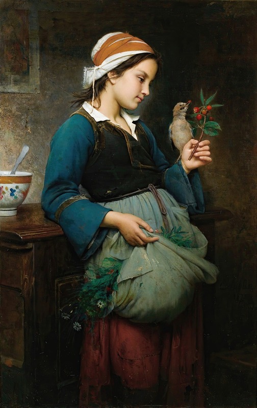 Emile-Auguste Hublin - Fillette à l’oiseau