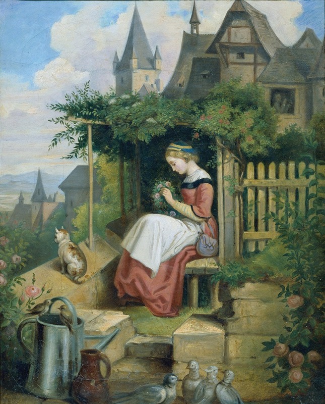 Joseph Hasslwander - Mädchen im Hausgarten