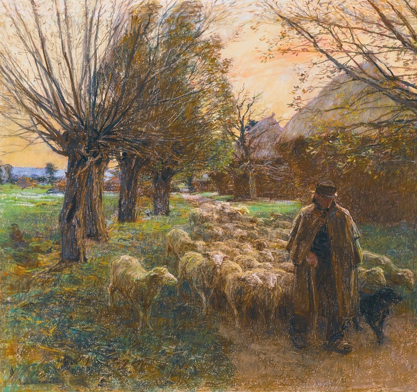 Léon Augustin Lhermitte - Le berger et son troupeau, le soir