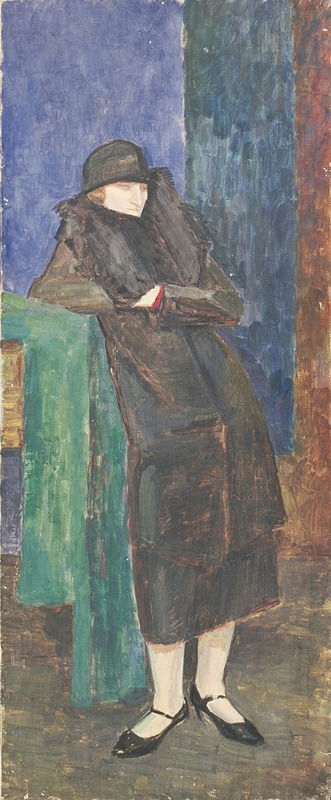 Walther Gamerith - Stehende Dame mit Pelzkragen und schwarzem Hut