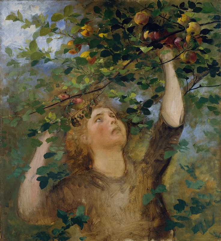 Anton Romako - Apfelpflückendes Mädchen