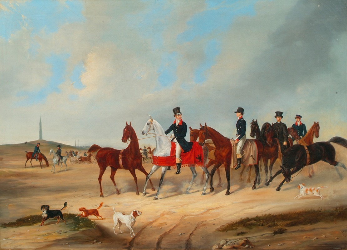 August von Rentzell - Reiterkavalkade mit Hunden