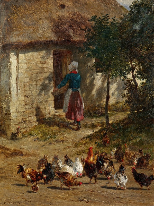 Constant Troyon - Hühner vor einem Bauernhaus