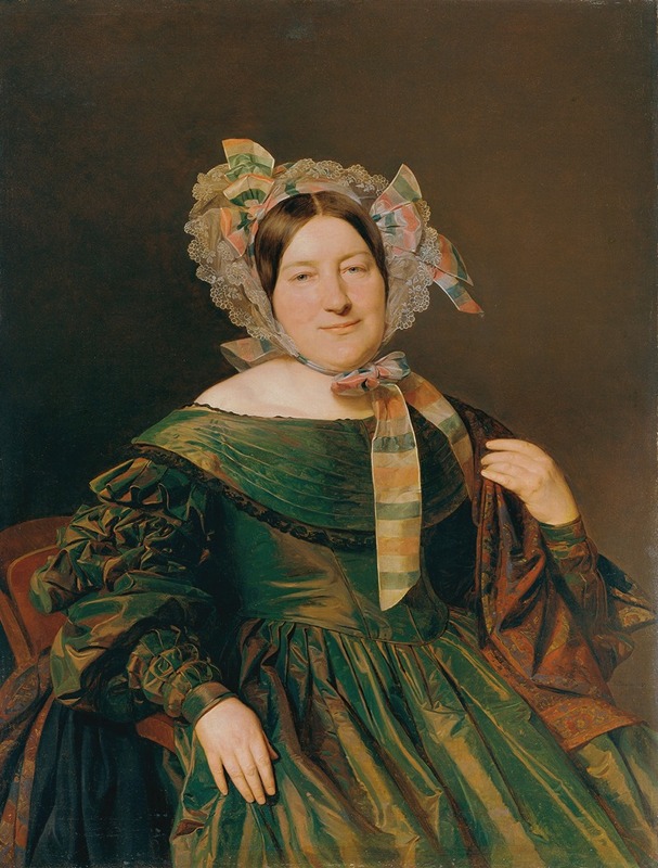 Ferdinand Georg Waldmüller - Frau in grünem, lachsrot changierendem Kleid