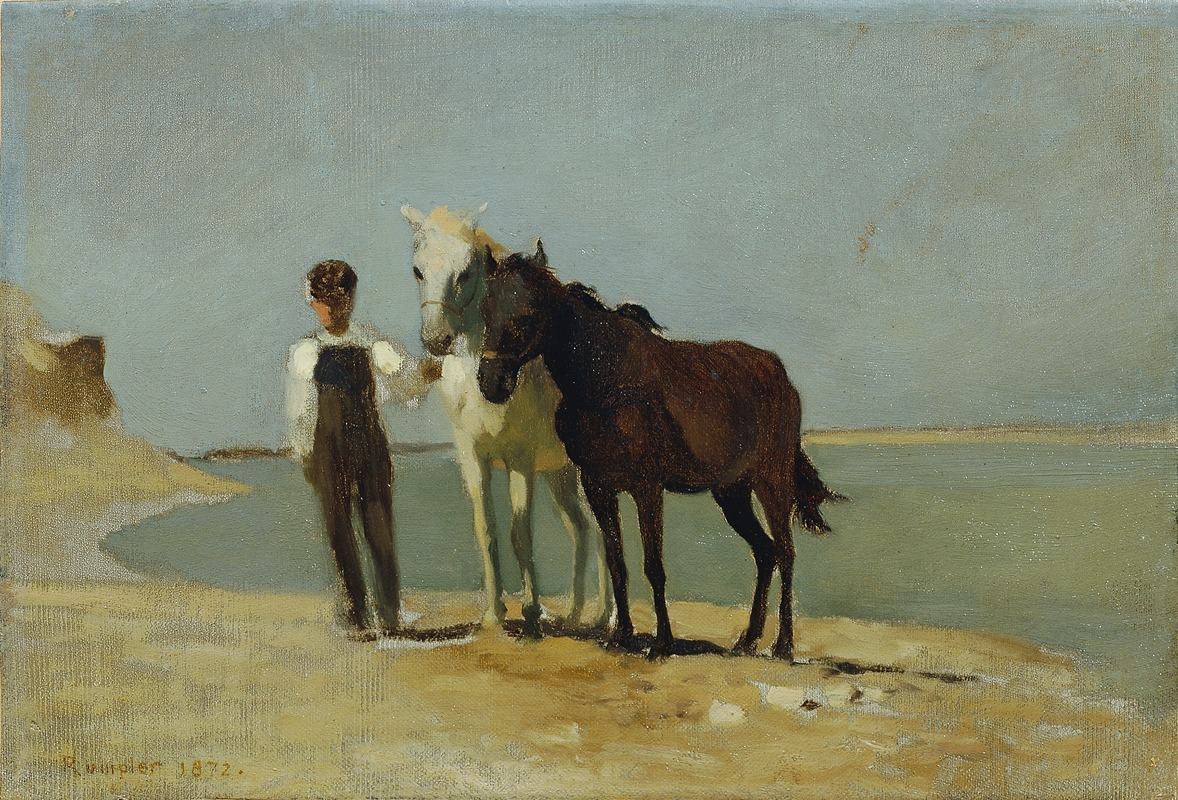 Franz Rumpler - Ein Junge mit Pferden am Strand