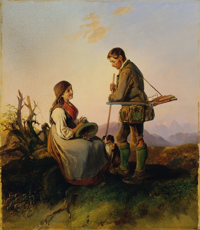 Johann Matthias Ranftl - Jäger und Mädchen Der Liebesgruß