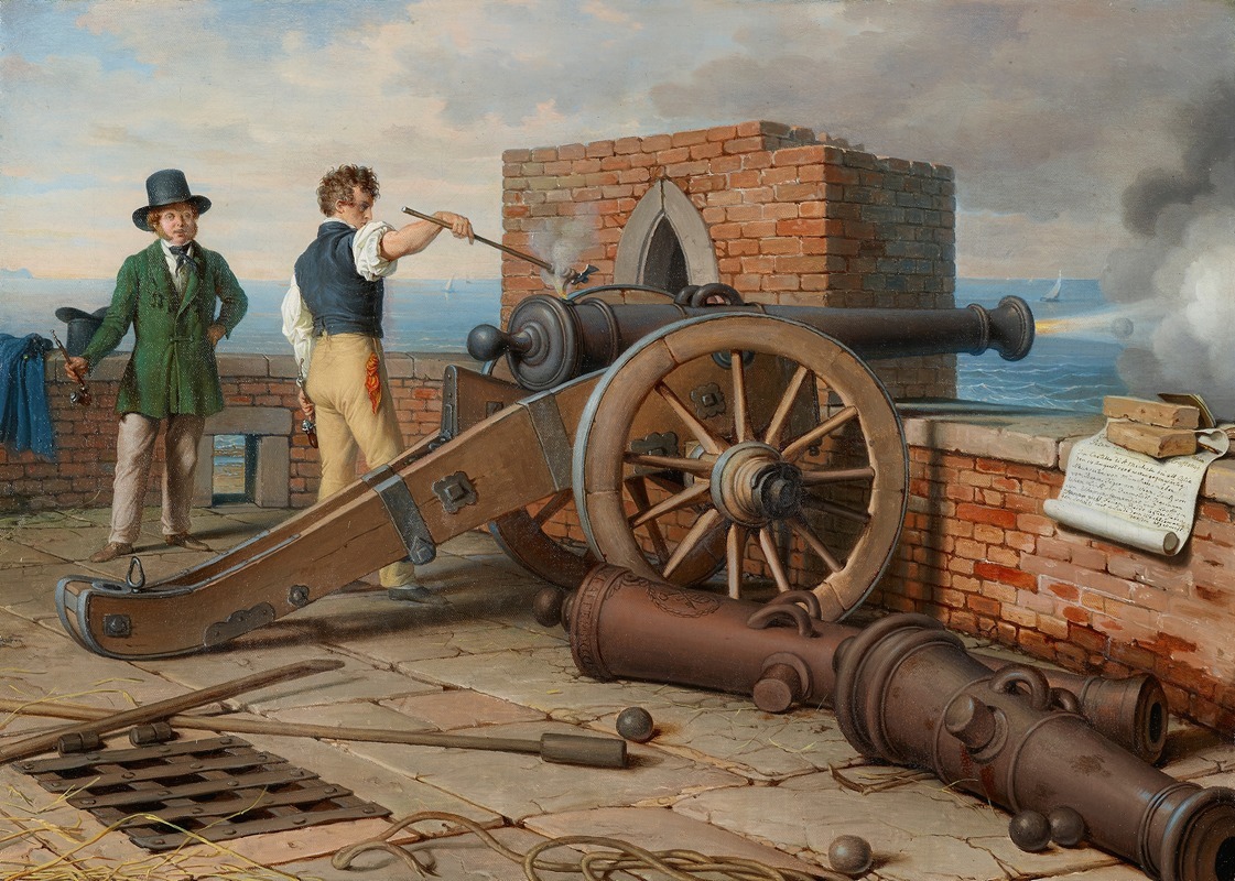 Johann Peter Krafft - Künstlerfreunde lösen einen Kanonenschuss auf der Festung Michele bei Ostia (Ferdinand Jagemann und Peter Krafft)