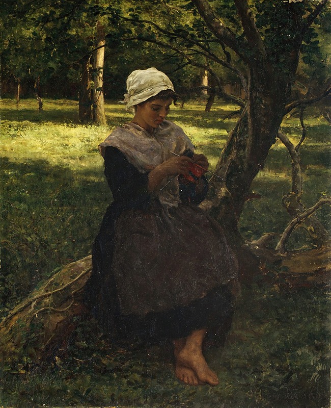 Jules Breton - A Peasant Girl Knitting