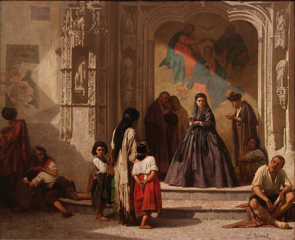 Léon Bonnat - Jeune femme faisant la charité à l’entrée de la chapelle de l’hôpital San Sebastian à Cordoue