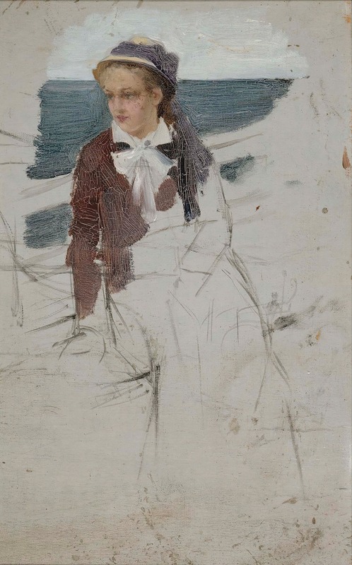 Albert Edelfelt - Laivan kaiteen ääressä istuva nainen, luonnos