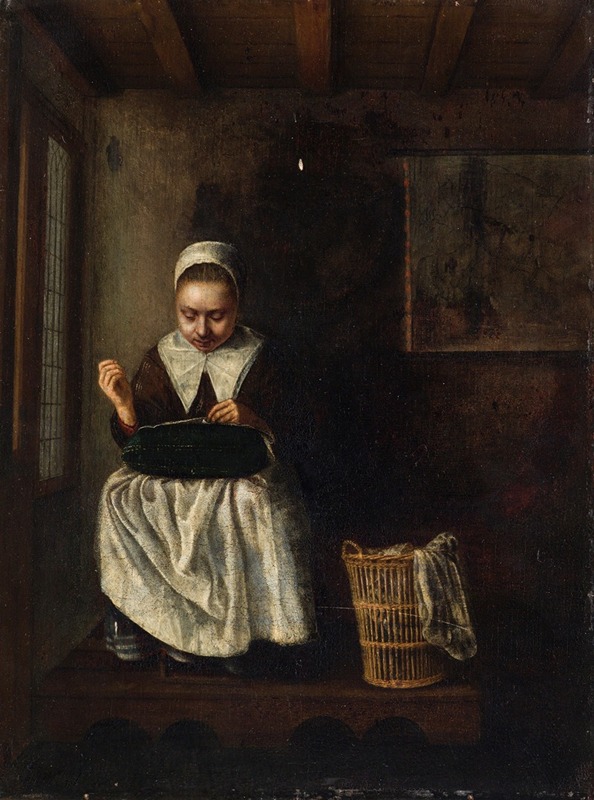 Nicolaes Maes - A Girl Sewing