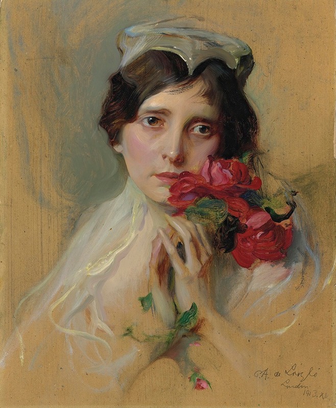 Philip Alexius de László - Portrait of a lady wearing a peaked headdress