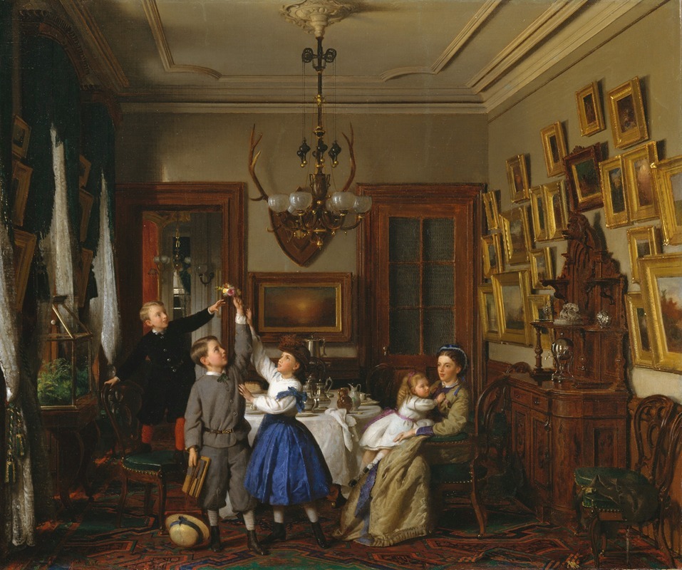 Seymour Joseph Guy - The Contest for the Bouquet; The Family of Robert Gordon in Their New York Dining-Room