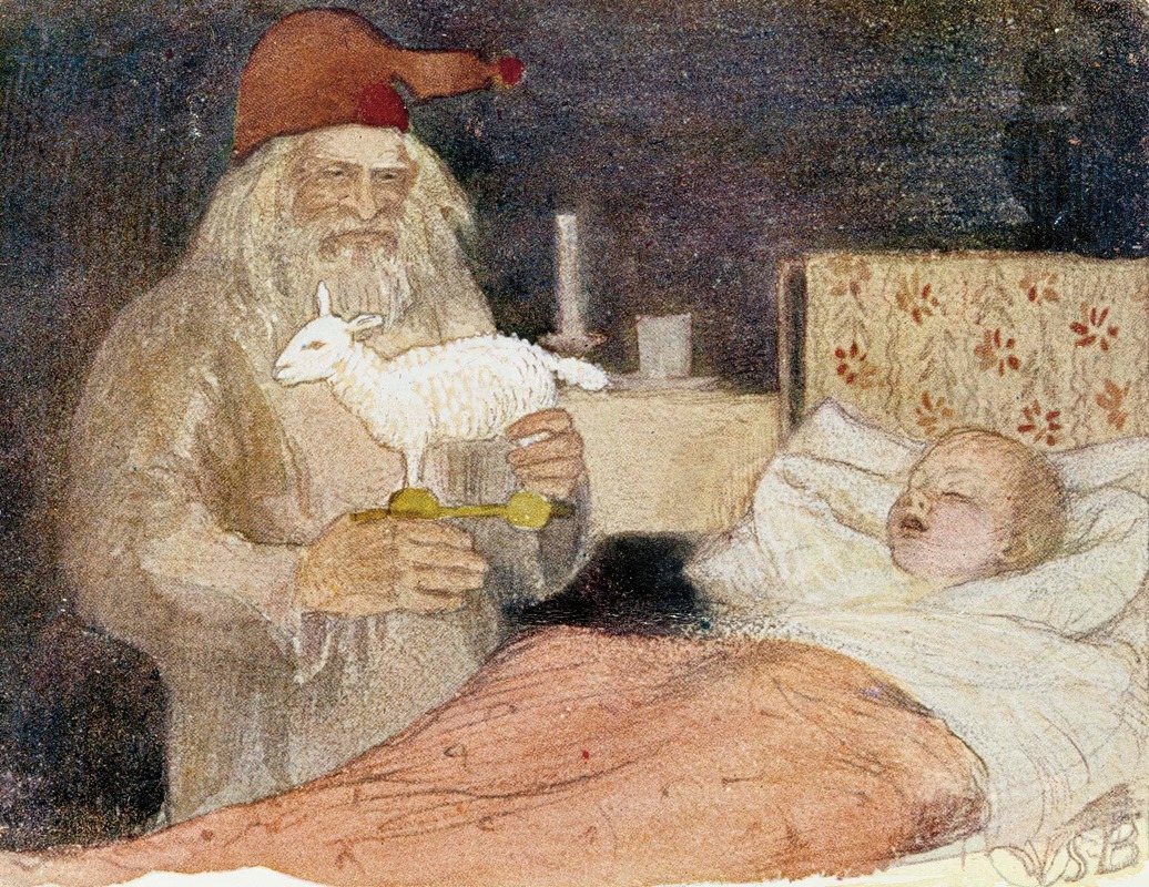 Venny Soldan-Brofeldt - Joulupukki tuo lahjan pojan sängyn viereen