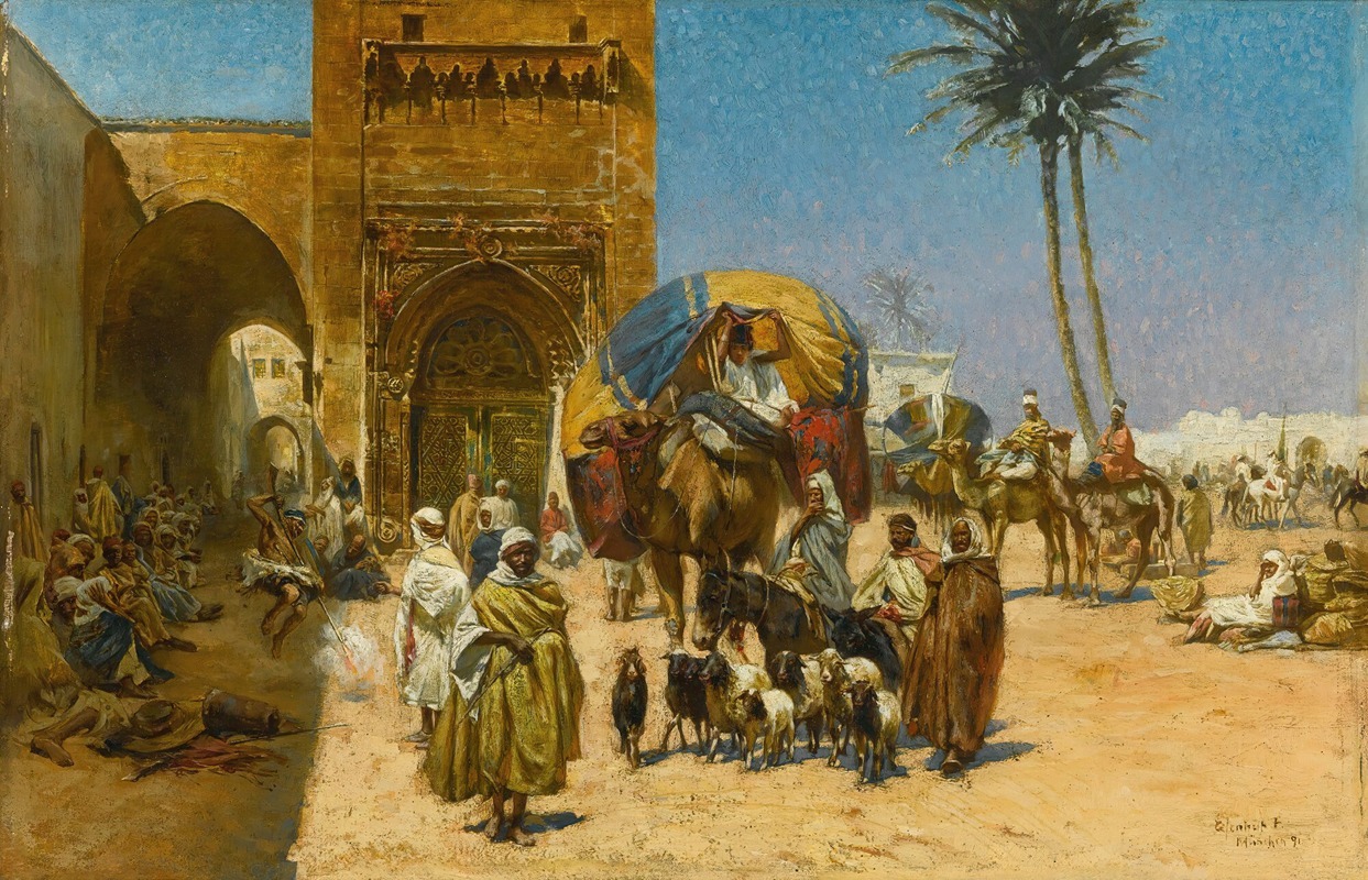 Ferencz Eisenhut - A Caravan Outside Of A Mosque