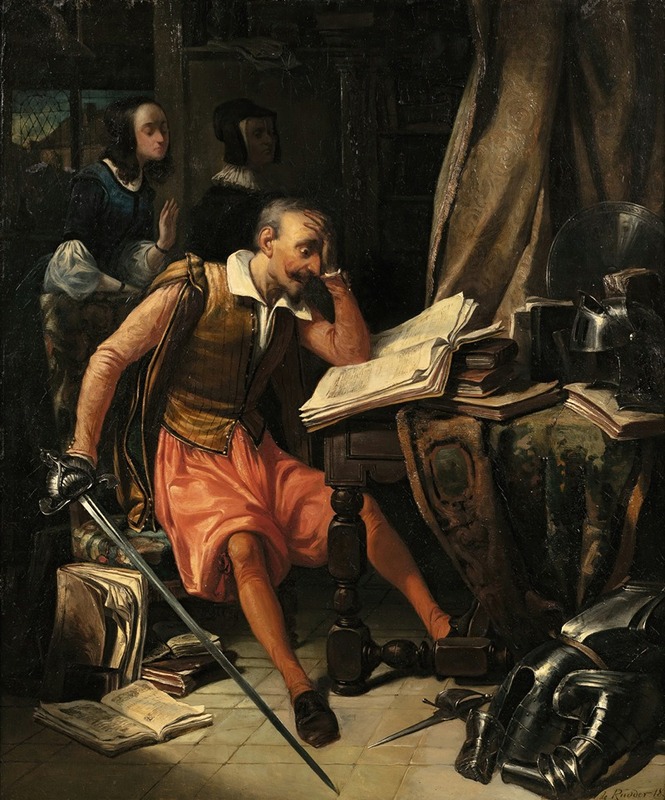 Louis Henri De Rudder - Don Quichotte In His Study