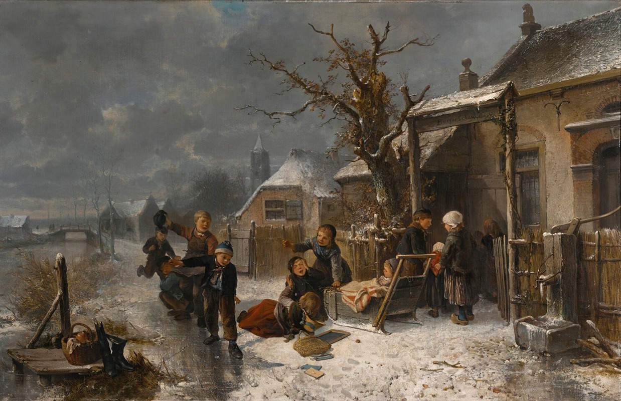 Mari ten Kate - Children Playing By A Canal In Winter
