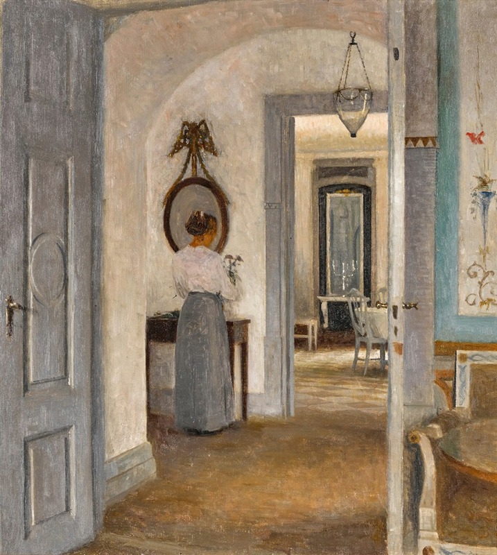 Peter Ilsted - Interior With A Woman Before A Mirror, Liselund