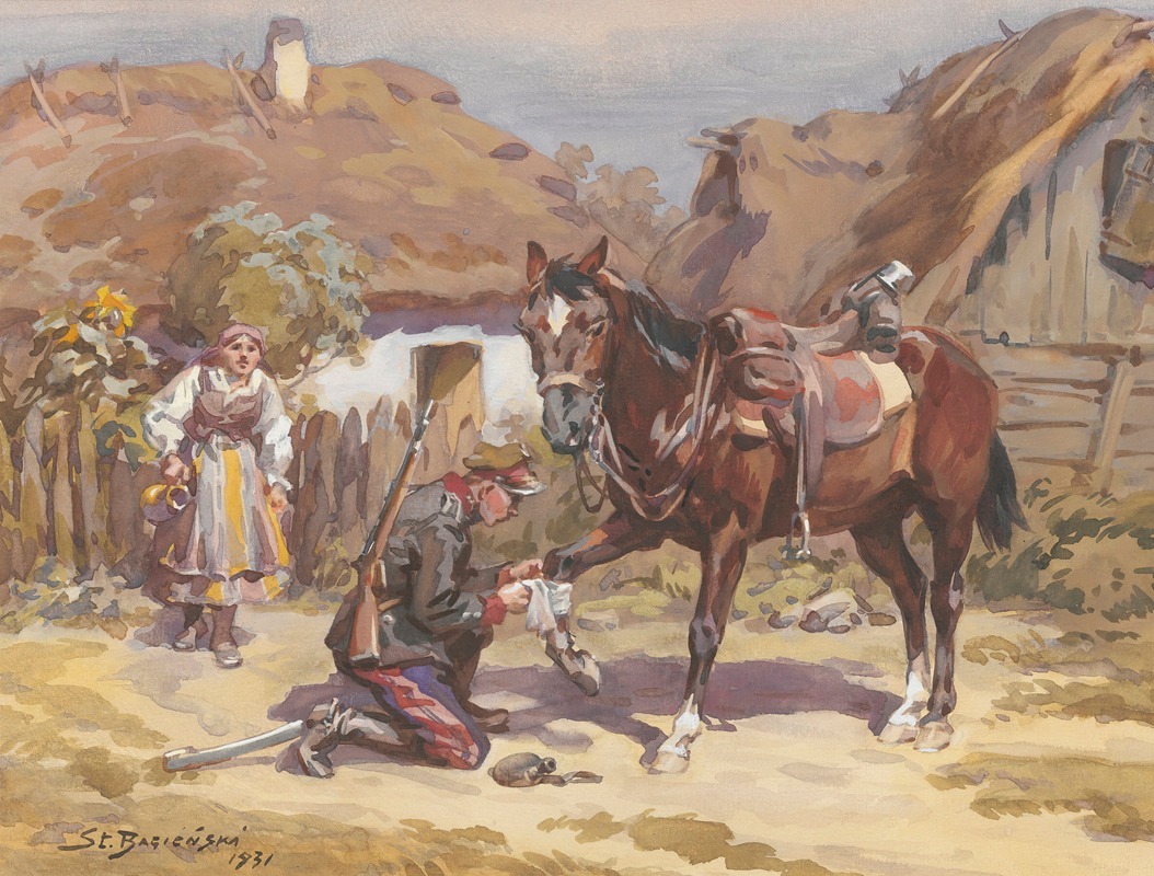 Stanisław Bagieński - Ułan opatrujący konia