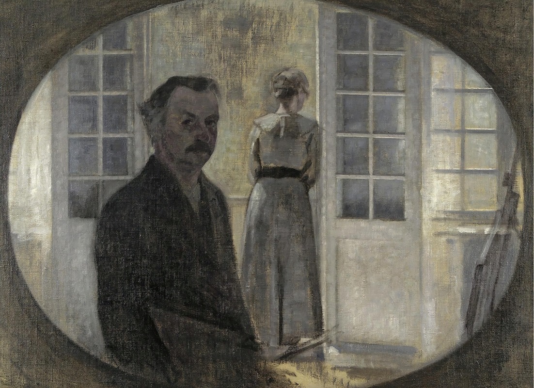 Vilhelm Hammershøi - Interiør Med Kunstneren Og Hans Hustru (Double Portrait Of The Artist And His Wife, Seen Through A Mirror)