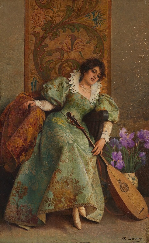 Alfonso Savini - Young lady with lute