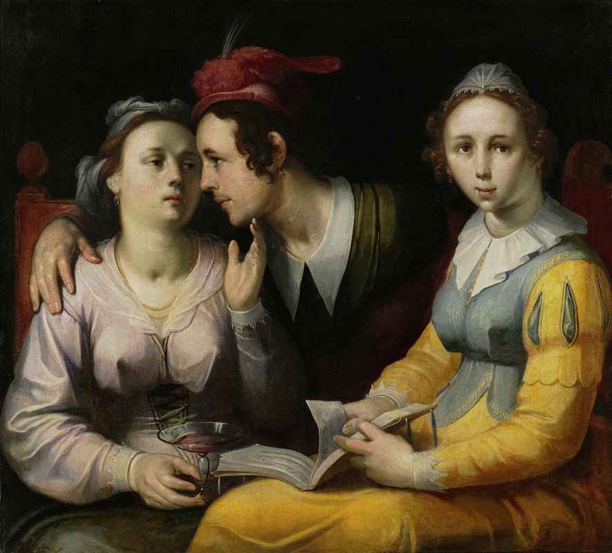 Cornelis Cornelisz Van Haarlem - A Courting Couple and Woman with a Songbook