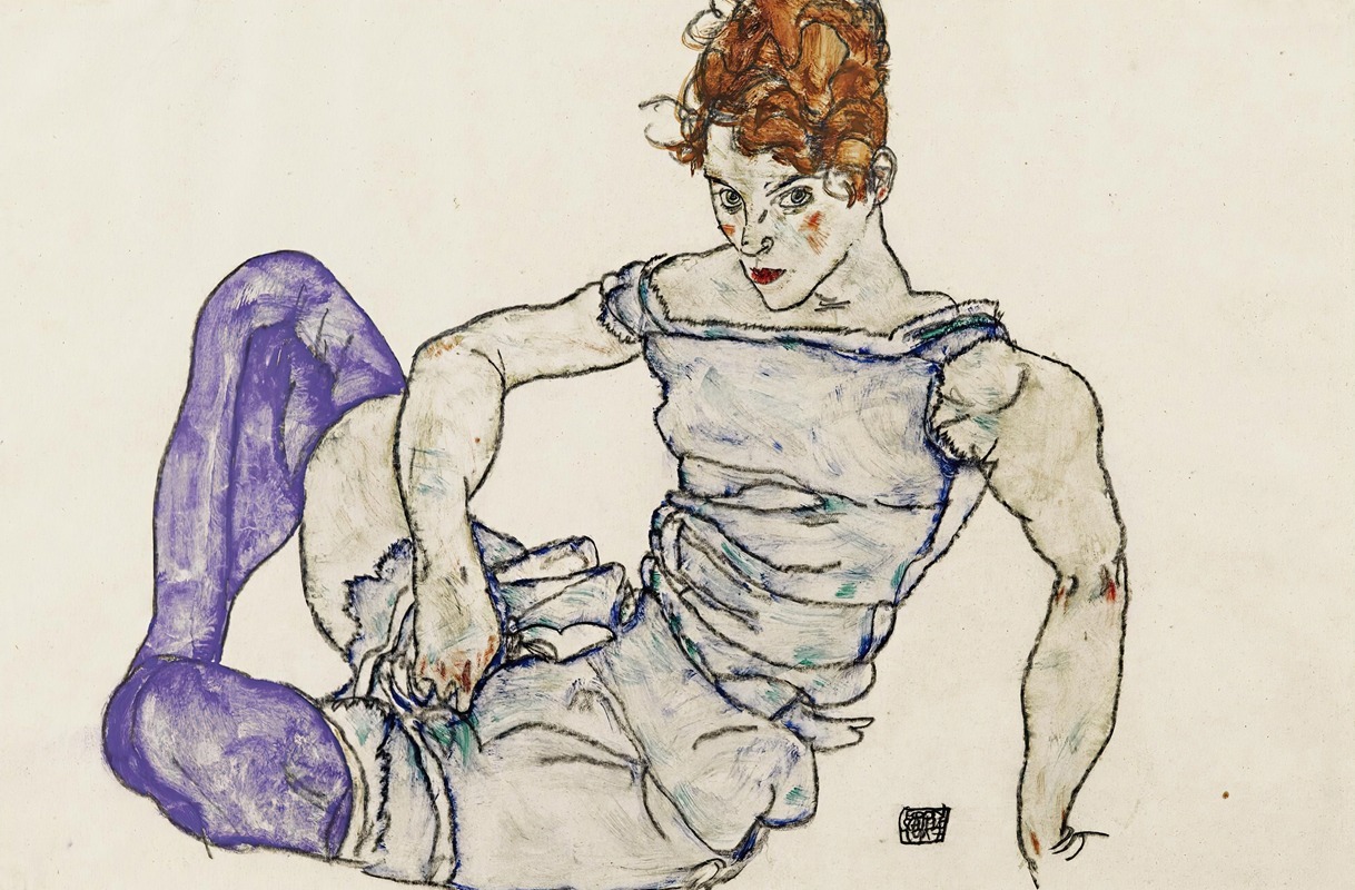 Egon Schiele - Sitzende Frau Mit Violetten Strümpfen (Seated Woman In Violet Stockings)