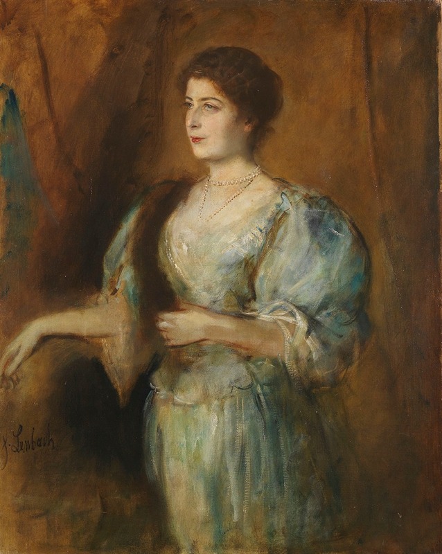 Franz von Lenbach - Porträt einer Dame mit Perlenkette und Pelzstola