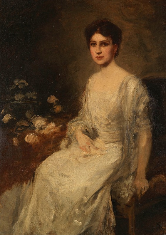 Friedrich August von Kaulbach - Sitzende Dame im weißen Kleid