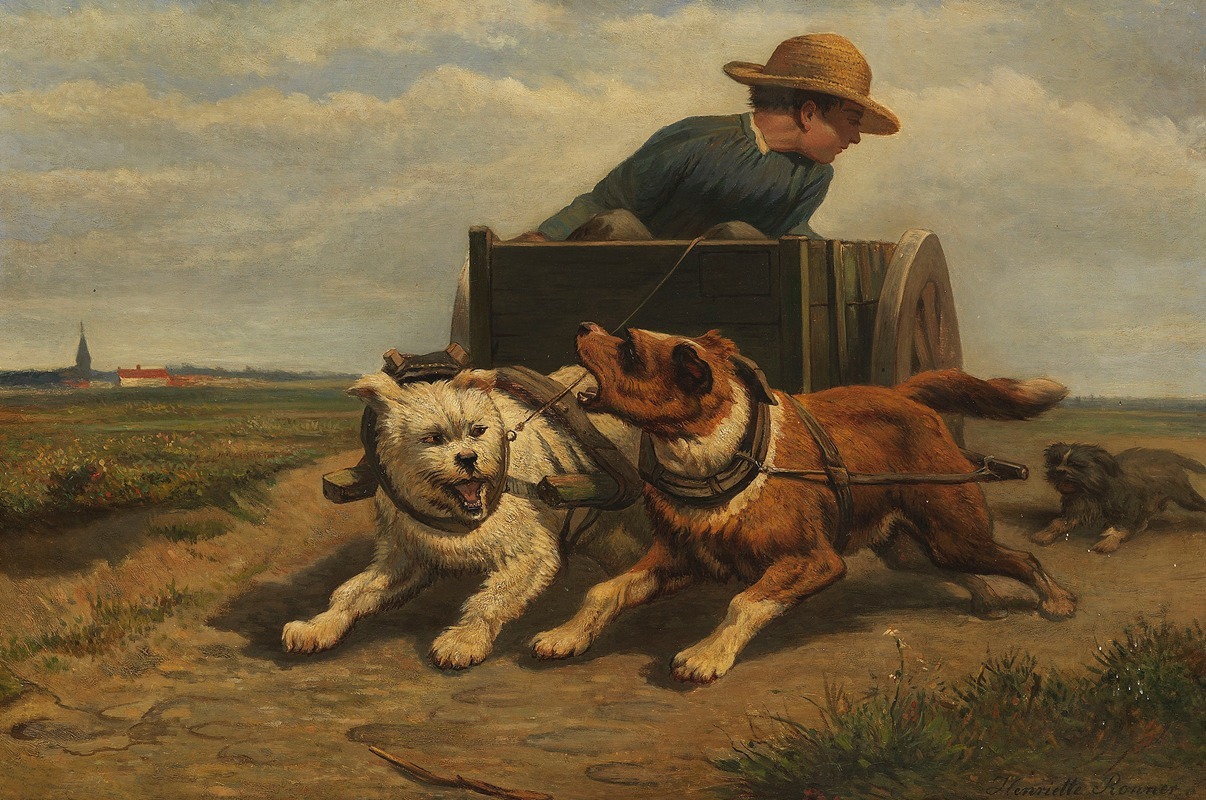 Henriëtte Ronner-Knip - Boy with a dog cart