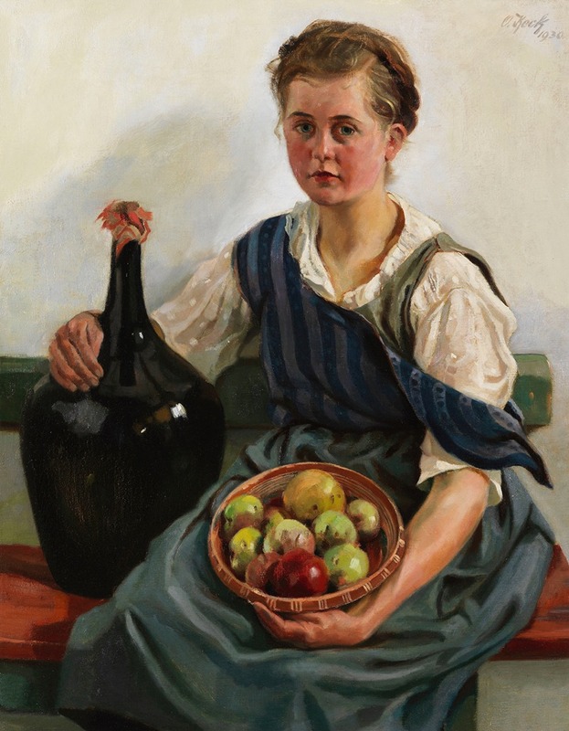Otto Keck - Mädchen mit Obstkorb und Weinflasche