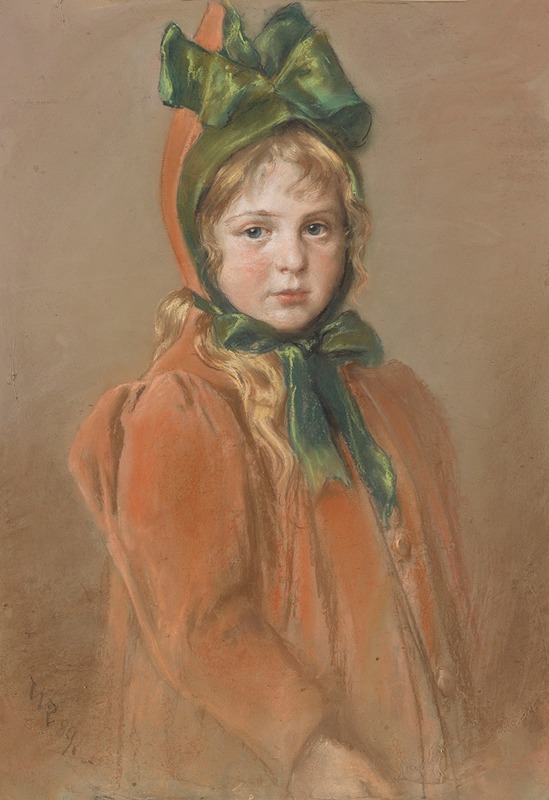 Wilhelm Carl Räuber - Mädchenporträt mit grüner Schleife (Die Tochter des Künstlers)