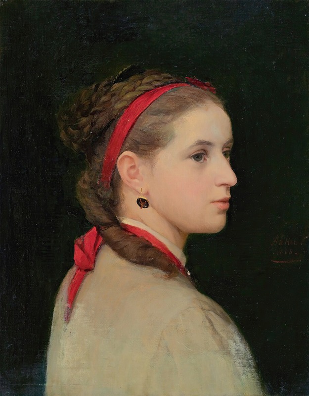 Albert Anker - Girl With Red Hair Ribbon