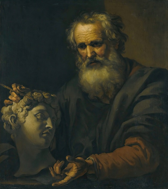 Johann Carl Loth - A Philosopher Deep In Thought Holding A Sculpted Head