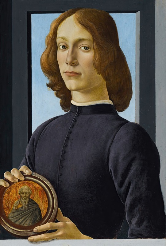 Sandro Botticelli - Portrait of a young man holding a roundel