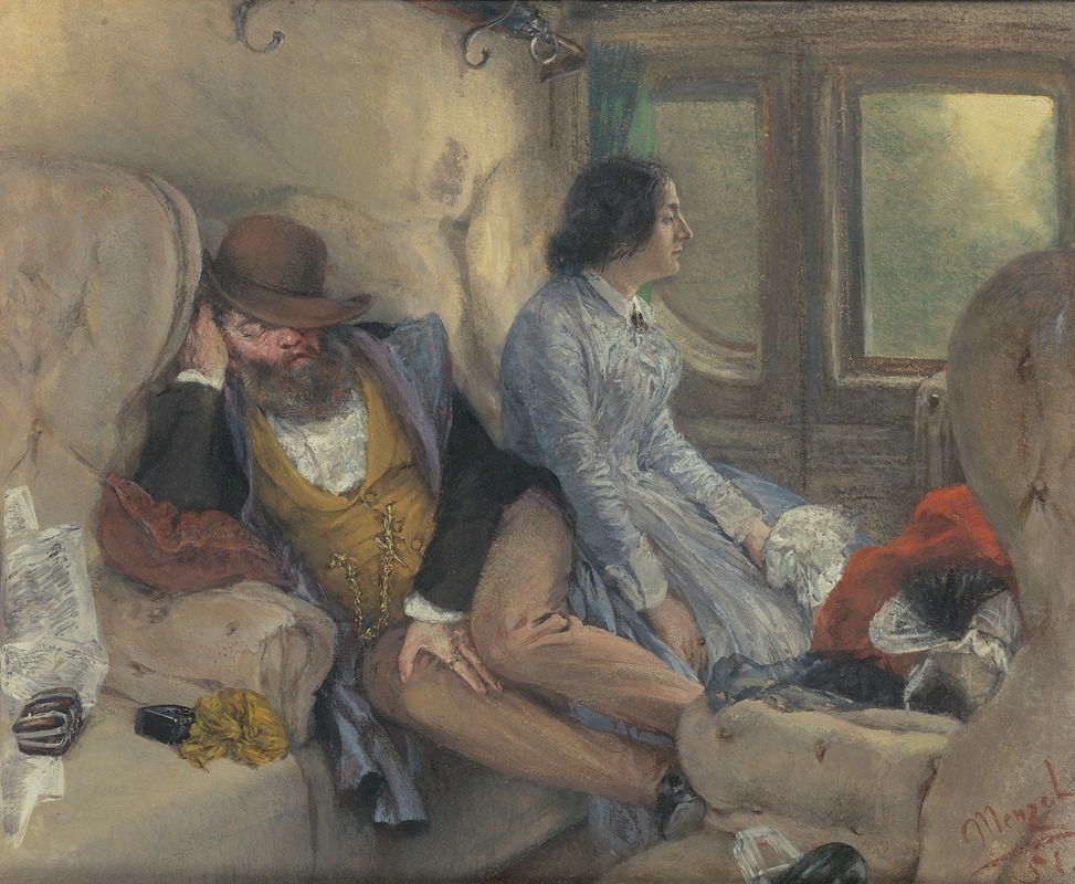 Adolph von Menzel - Im Eisenbahncoupé (Nach Durchfahrener Nacht) In a Railway Carriage (After a Night’s Journey)