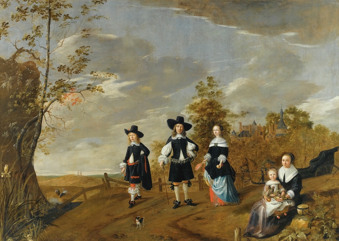 Christiaen van Couwenbergh - A Family Portrait In a Landscape Before Casteel Dursteede