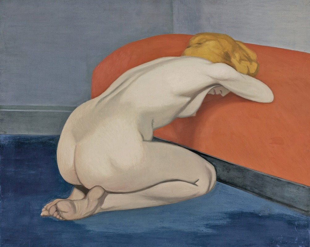 Félix Vallotton - Naked Woman Kneeling In Front of a Red Couch
