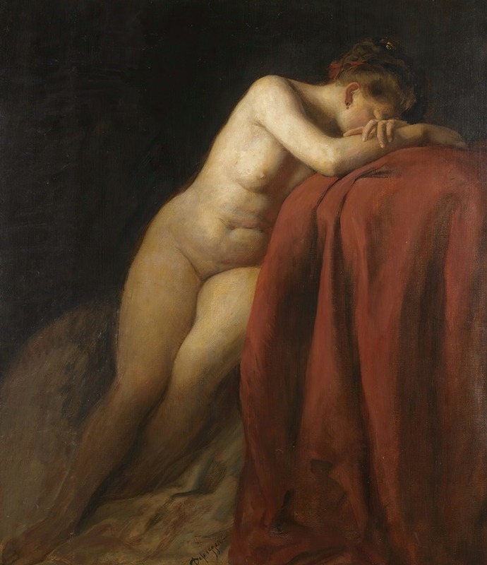 Franz von Defregger - Nude With Red Drape