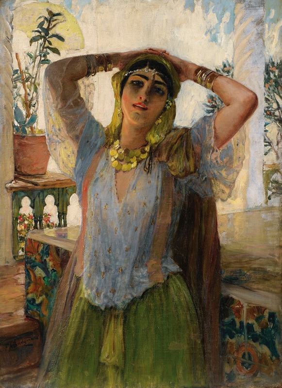 Frederick Arthur Bridgman - Young Oriental Woman On a Terrace