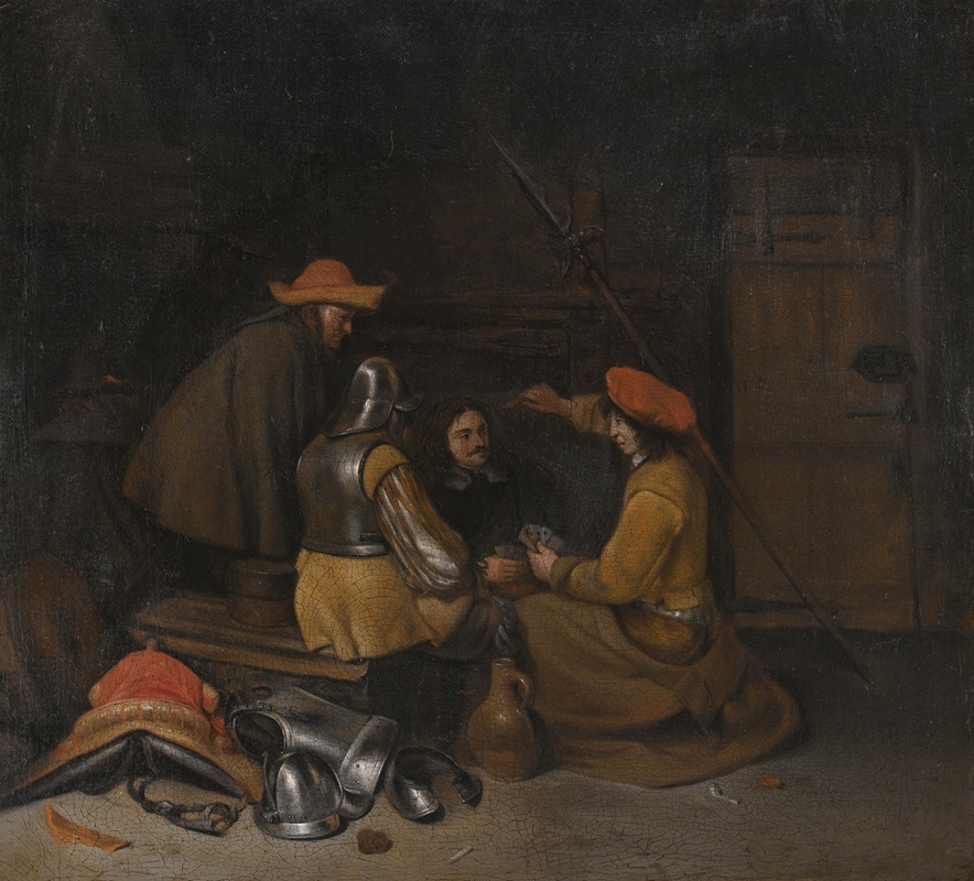 Gerard ter Borch - A Guardroom Interior With Four Figures Drinking And Playing Cards