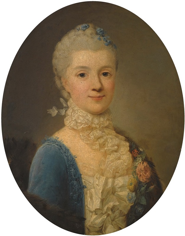 Giuseppe Baldrighi - Portrait of a Lady, Wearing a Blue Dress And Lace Collar