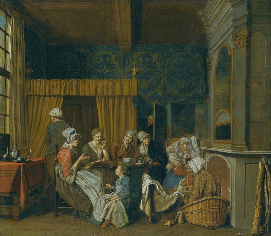 Jan Josef Horemans the Younger - A Family Taking Tea While Celebrating The Birth of Twins