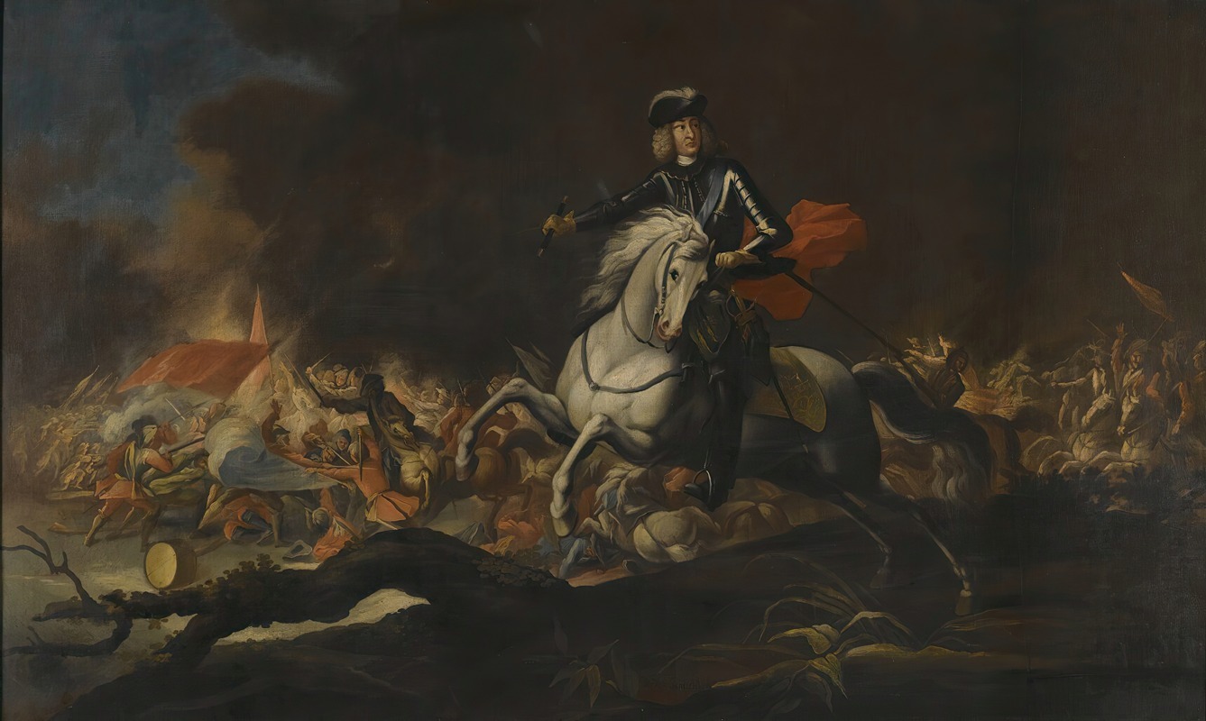 Johann Philipp von der Schlichten - Equestrian Portrait of Commander Johann Kaspar Freiherr Von Hillesheim  (1679-1761), In Front of a Battle