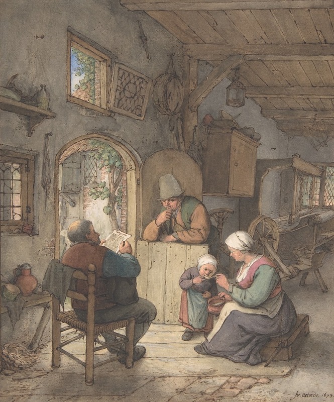 Adriaen van Ostade - Reading the News at the Weavers’ Cottage