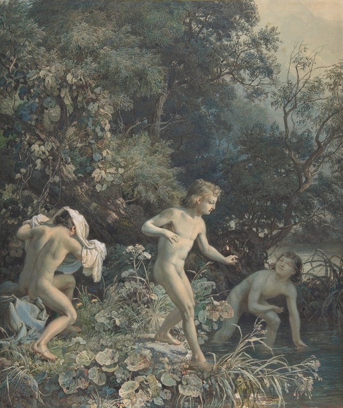 Christian Friedrich Gille - Riverside with Three Bathing Boys