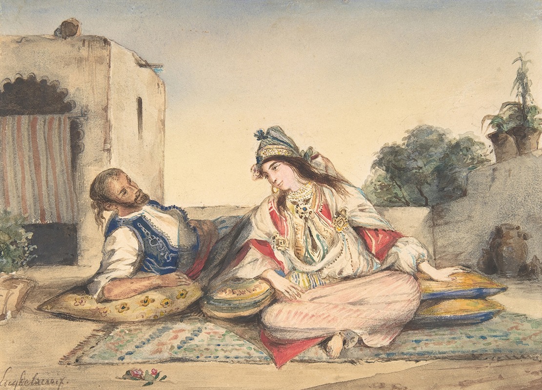 Eugène Delacroix - A Moroccan Couple on Their Terrace